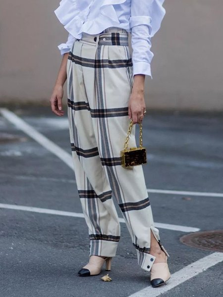 Daily High Waist Regular Fit Urban Fashion Pants, Apricot, Wide Leg Pants