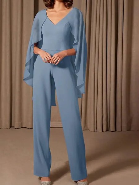 Solid Color V Neck Elegant Holiday Jumpsuit & Romper, Blue, Jumpsuits&Rompers 
Solid Color V Neck Elegant Holiday Jumpsuit & Romper, Blue, Jumpsuits&Rompers