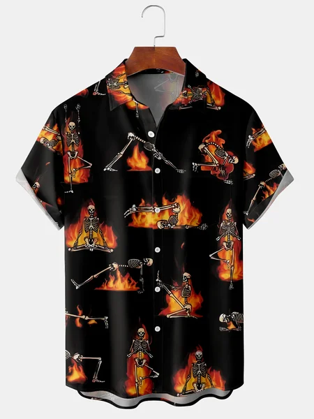 Men's Halloween Skull Print Short Sleeve Hawaiian Shirt with Chest Pocket, Black, Men's Floral shirt
Men's Halloween Skull Print Short Sleeve Hawaiian Shirt with Chest Pocket, Black, Men's Floral shirt