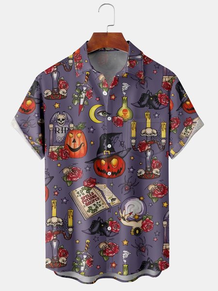 Men's Halloween Print Casual Short Sleeve Hawaiian Shirt with Chest Pocket, Purple, Men's Floral shirt
Men's Halloween Print Casual Short Sleeve Hawaiian Shirt with Chest Pocket, Purple, Men's Floral shirt