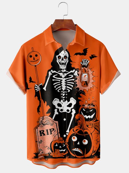 Men's Halloween Skull Print Short Sleeve Hawaiian Shirt with Chest Pocket, Orange, Men's Floral shirt
Men's Halloween Skull Print Short Sleeve Hawaiian Shirt with Chest Pocket, Orange, Men's Floral shirt