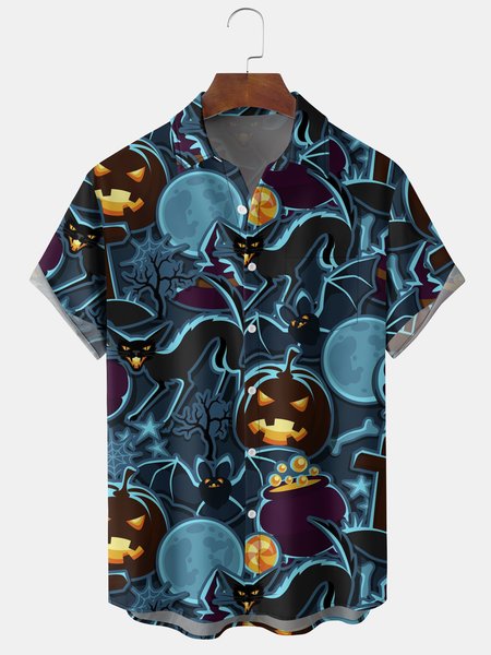 Men's Halloween Pumpkin Cat Element Graphic Print Short Sleeve Shirt, Blue, Men's Floral shirt
Men's Halloween Pumpkin Cat Element Graphic Print Short Sleeve Shirt, Blue, Men's Floral shirt