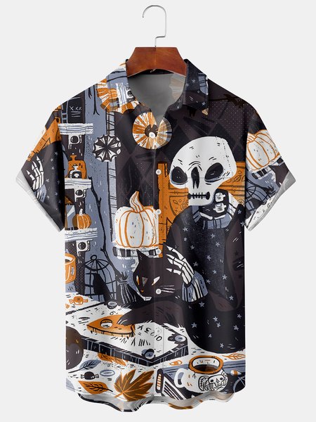 Men's Halloween Print Short Sleeve Hawaiian Shirt with Chest Pocket, Black, Men's Floral shirt
Men's Halloween Print Short Sleeve Hawaiian Shirt with Chest Pocket, Black, Men's Floral shirt