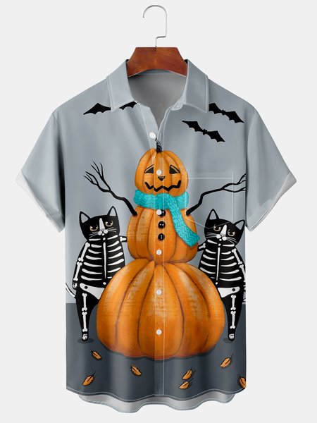 Men's Halloween Print Casual Short Sleeve Shirt with Chest Pocket, Gray, Short Sleeve Shirts
Men's Halloween Print Casual Short Sleeve Shirt with Chest Pocket, Gray, Short Sleeve Shirts