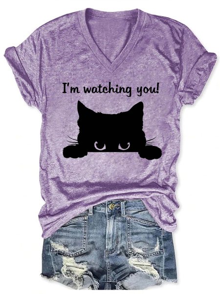 Women Black Cat Printing Cotton-Blend Regular Fit Animal T-Shirt, Purple, T-shirts
Women Black Cat Printing Cotton-Blend Regular Fit Animal T-Shirt, Purple, T-shirts