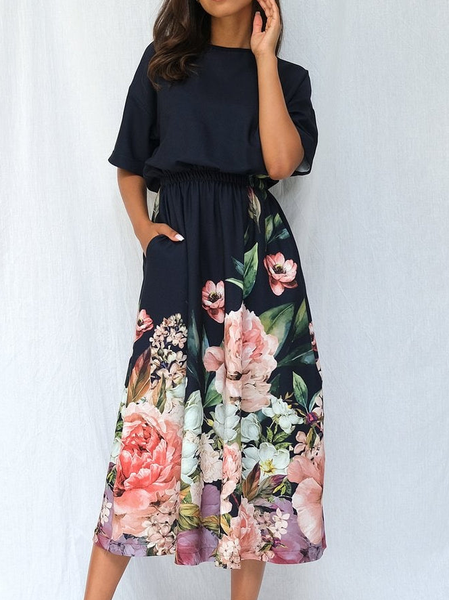 Casual Off Shoulder Sleeve Floral Regular Fit Dresses, Black, Midi Dresses
Casual Off Shoulder Sleeve Floral Regular Fit Dresses, Black, Midi Dresses