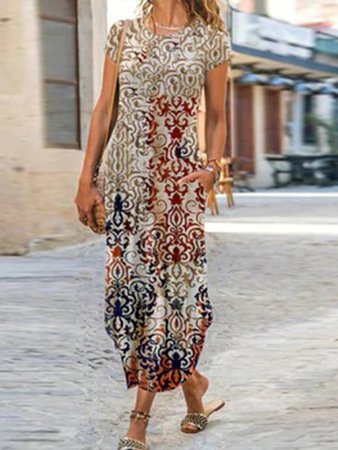 Loose Turtleneck Ethnic Dresses, Multicolor, Dresses