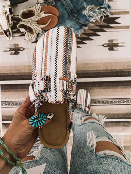 Ethnic Stripe Pattern Muller Slippers, As picture, Flats