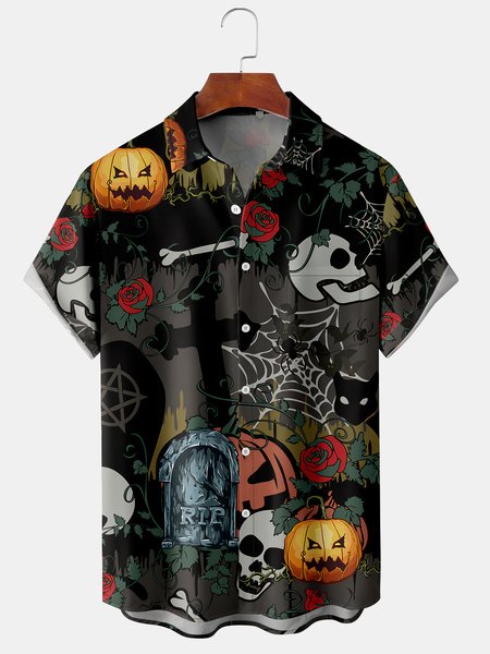 Men's Halloween Vintage Pumpkin and Skull Print Casual Breathable Short Sleeve Shirt, Black, Men's Floral shirt
Men's Halloween Vintage Pumpkin and Skull Print Casual Breathable Short Sleeve Shirt, Black, Men's Floral shirt