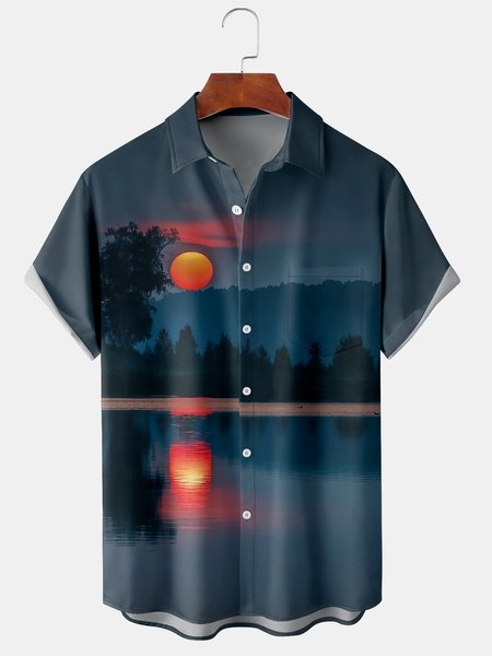 Holiday Hawaiian Collection Sunset Landscape Gradient Element Pattern Lapel Short Sleeve Print Shirt Top, Deep blue, Men's Floral shirt
Holiday Hawaiian Collection Sunset Landscape Gradient Element Pattern Lapel Short Sleeve Print Shirt Top, Deep blue, Men's Floral shirt