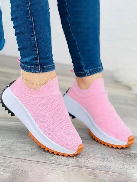 Soft Sole Lightweight Platform Wedge Flyknit Sneakers, Pink, Sneakers