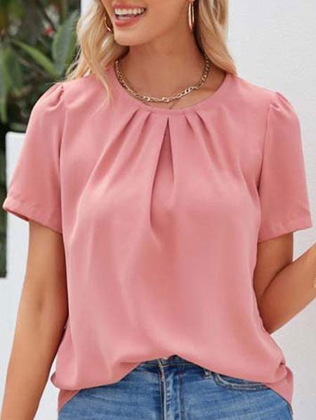 Round Neck Loose Casual Solid Color Short Sleeve Blouse, Pink, Shirts & Blouses
Round Neck Loose Casual Solid Color Short Sleeve Blouse, Pink, Shirts & Blouses