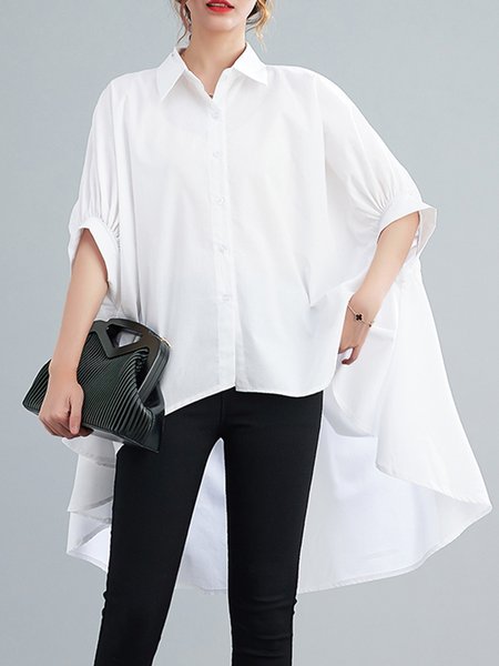 Casual Irregular Plain Half Sleeve Shirt Collar Blouse, White, Blouses and Shirts
Casual Irregular Plain Half Sleeve Shirt Collar Blouse, White, Blouses and Shirts