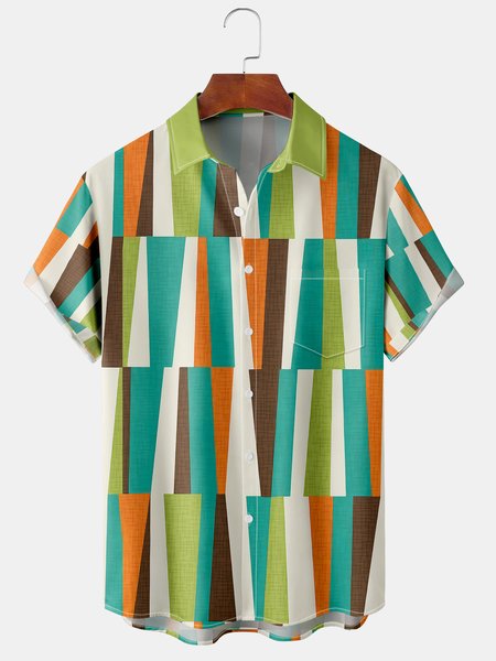 Casual Art Collection Geometric Color Block Pattern Lapel Short Sleeve Chest Pocket Shirt Print Top, Green, Men's Floral shirt
Casual Art Collection Geometric Color Block Pattern Lapel Short Sleeve Chest Pocket Shirt Print Top, Green, Men's Floral shirt