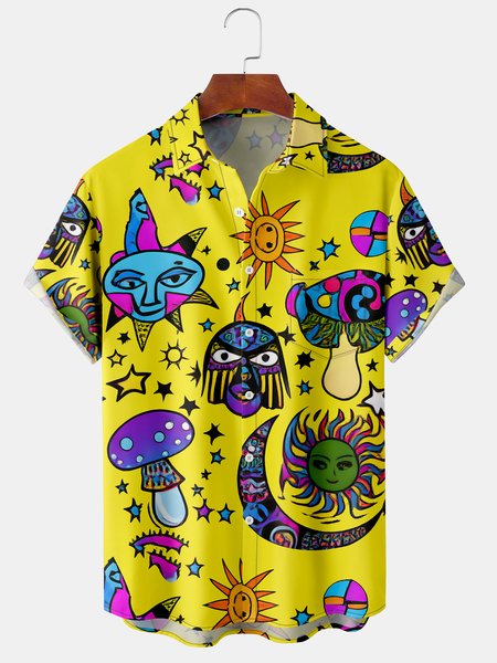 Mens Hippie Mushroom Print Front Buttons Soft Breathable Chest Pocket Casual Hawaiian Shirts, Yellow, Men's Floral shirt
Mens Hippie Mushroom Print Front Buttons Soft Breathable Chest Pocket Casual Hawaiian Shirts, Yellow, Men's Floral shirt
