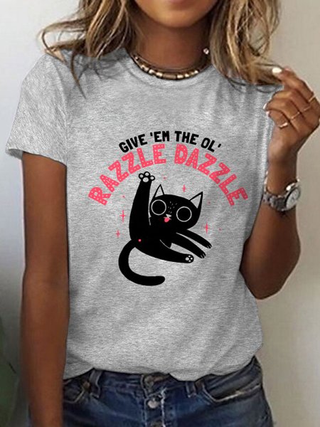 Cat Regular Fit Crew Neck The Ol' Razzle Dazzle T-Shirt, Gray, T-Shirts
