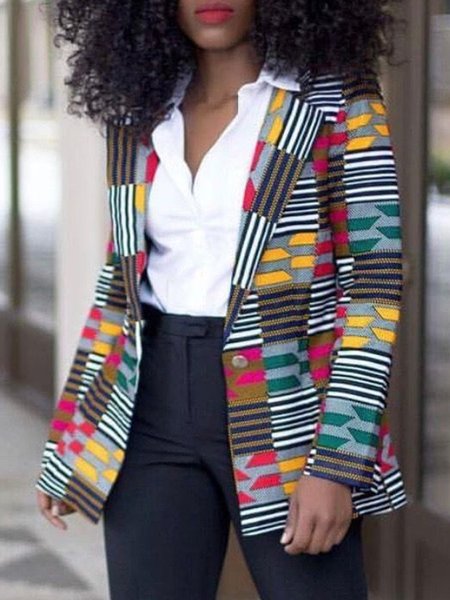 Elegant Long Sleeve Lapel Collar Geometric Printed Blazer, Multicolor, Blazers
Elegant Long Sleeve Lapel Collar Geometric Printed Blazer, Multicolor, Blazers