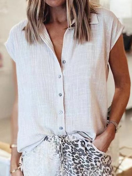 Casual Plain Basic Cotton And Linen Short-sleeved Shirt, White, Blouses & Shirts
Casual Plain Basic Cotton And Linen Short-sleeved Shirt, White, Blouses & Shirts