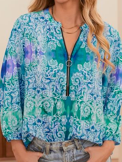 Tie-Dye Pattern Vacation Blouse, Multicolor, Shirts & Blouses