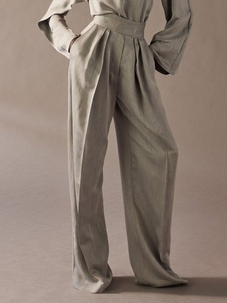 Long Regular Fit Regular Fit Simple Fashion Pants, Gray, Wide Leg Pants