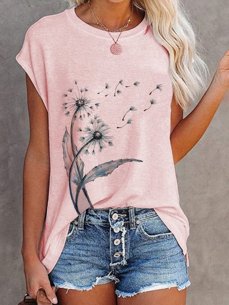 Casual Dandelion Short Sleeve Round Neck Printed Top T-Shirt, Pink, T-Shirts
Casual Dandelion Short Sleeve Round Neck Printed Top T-Shirt, Pink, T-Shirts