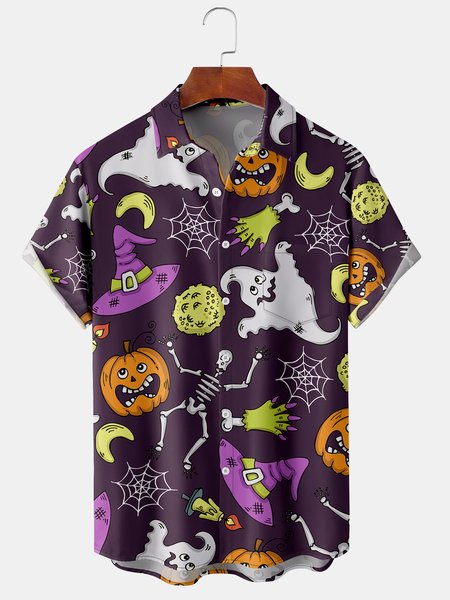 Men's Halloween Pumpkin and Skull and Hat Print Casual Breathable Short Sleeve Shirt, Purple, Men's Floral shirt
Men's Halloween Pumpkin and Skull and Hat Print Casual Breathable Short Sleeve Shirt, Purple, Men's Floral shirt