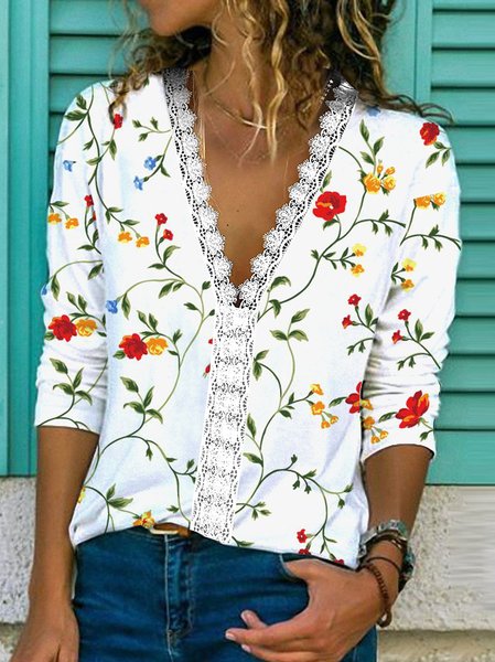 Regular Fit Casual Floral Tops, White, Shirts & Blouses