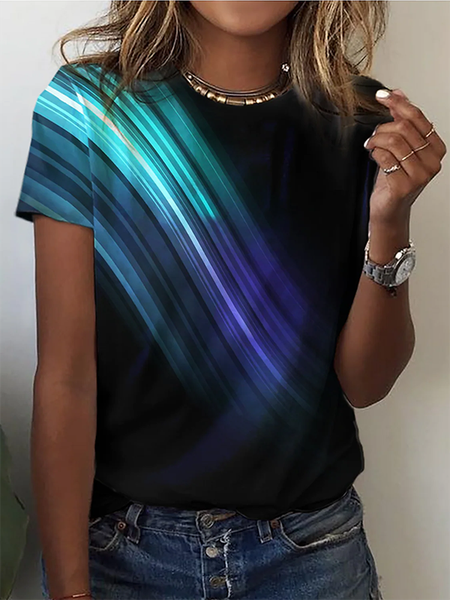 Casual Abstract Short sleeve T-Shirt, Black, T-Shirts