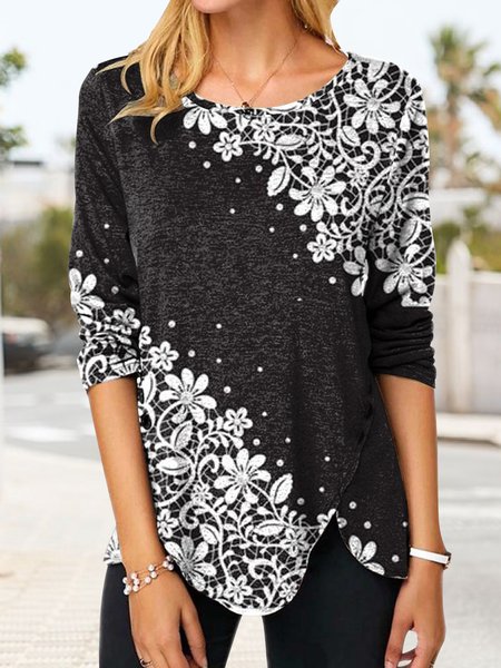 Casual Positioning Floral Design Long Sleeve Knit Top, Black, Shirts & Blouses
Casual Positioning Floral Design Long Sleeve Knit Top, Black, Shirts & Blouses
