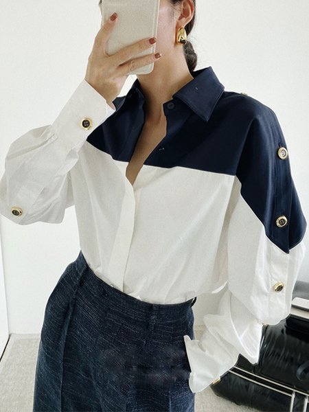 Daily Shirt Collar Long sleeve Regular Fit Color Block Blouse, White, Blouses and Shirts
Daily Shirt Collar Long sleeve Regular Fit Color Block Blouse, White, Blouses and Shirts
