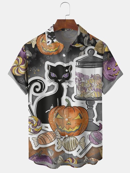 Men's Halloween Elements Cat Pumpkin Graphic Print Short Sleeve Shirt, Black, Men's Floral shirt
Men's Halloween Elements Cat Pumpkin Graphic Print Short Sleeve Shirt, Black, Men's Floral shirt