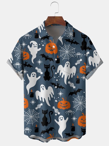 Men's Halloween Elements Cat Pumpkin Graphic Print Short Sleeve Shirt, Blue, Men's Floral shirt
Men's Halloween Elements Cat Pumpkin Graphic Print Short Sleeve Shirt, Blue, Men's Floral shirt