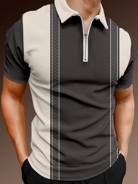 Casual Art Collection Retro Geometric Stripe Color Block Pattern Lapel Short Sleeve Polo Print Top, Deep gray, Men's t-shirts
Casual Art Collection Retro Geometric Stripe Color Block Pattern Lapel Short Sleeve Polo Print Top, Deep gray, Men's t-shirts