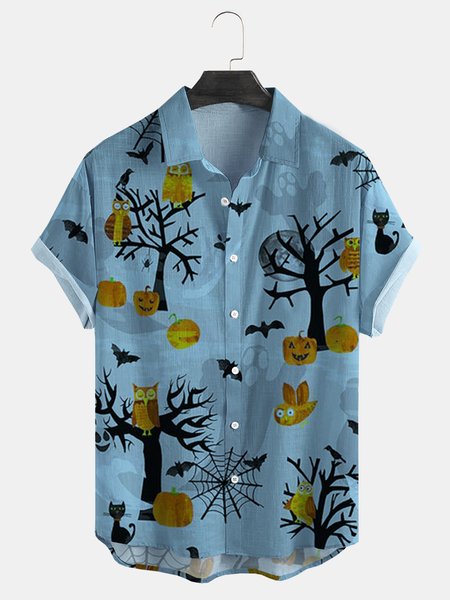 Cotton Linen Halloween Print Casual Short Sleeve Shirt, As picture, Men's Floral shirt
Cotton Linen Halloween Print Casual Short Sleeve Shirt, As picture, Men's Floral shirt