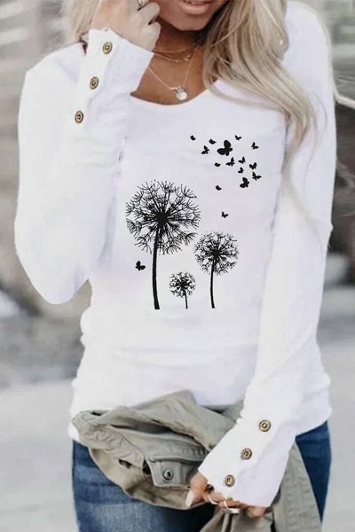 Casual Dandelion Floral Design Crew Neck Long Sleeve Knit Top, White, Shirts & Blouses
Casual Dandelion Floral Design Crew Neck Long Sleeve Knit Top, White, Shirts & Blouses