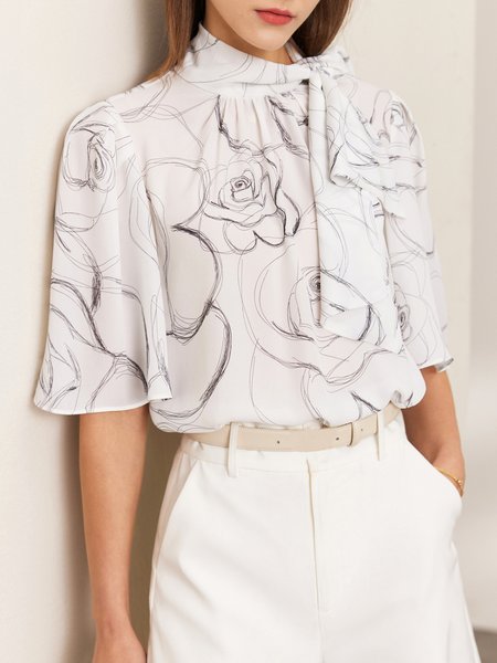 Elegant Painting Floral Lace-up Stand Collar Elegant Top, White, Blouses and Shirts
Elegant Painting Floral Lace-up Stand Collar Elegant Top, White, Blouses and Shirts