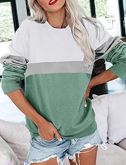 Casual Multicolor Panel Loose Knit Crew Neck Sweatshirt, Sweatshirts & Hoodies