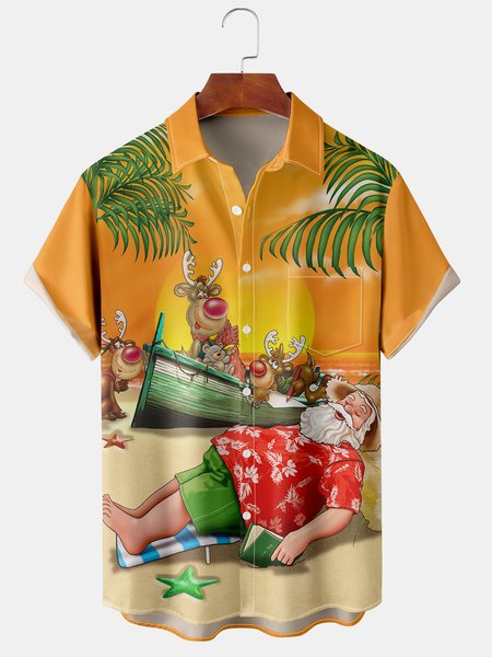 Casual Festive Collection Retro Christmas Santa Claus and Elk Elements Pattern Lapel Short Sleeve Shirt Print Top, Yellow, Men's Floral shirt
Casual Festive Collection Retro Christmas Santa Claus and Elk Elements Pattern Lapel Short Sleeve Shirt Print Top, Yellow, Men's Floral shirt