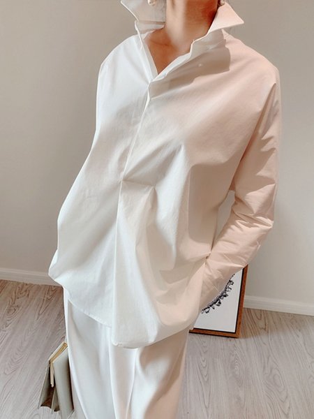 Long sleeve Daily Shirt Collar Regular Fit Plain Blouse, White, Blouses and Shirts
Long sleeve Daily Shirt Collar Regular Fit Plain Blouse, White, Blouses and Shirts