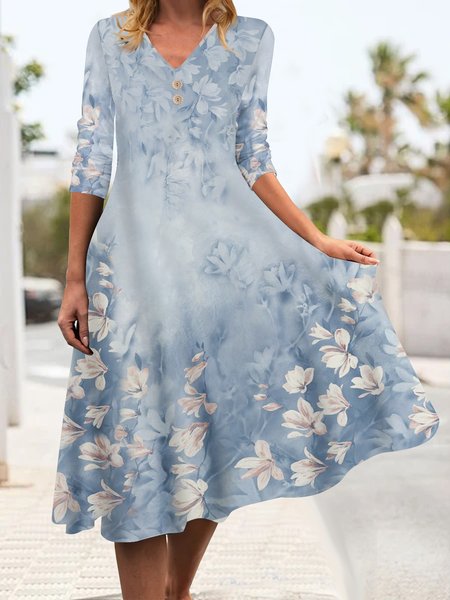 Holiday gradient floral loose midi Dress, Blue, Dresses