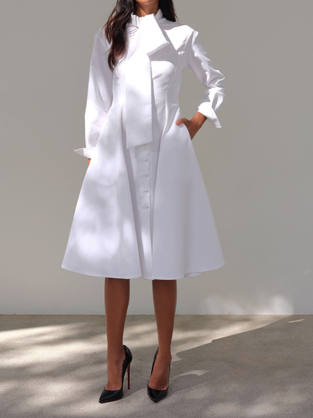 Autumn X-Line Long sleeve Elegant Stand Collar Plain Commuting Dresses, White, Midi Dresses
Autumn X-Line Long sleeve Elegant Stand Collar Plain Commuting Dresses, White, Midi Dresses