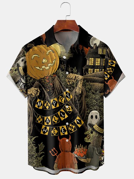 Men's Halloween Print Casual Short Sleeve Shirt with Chest Pocket, Black, Short Sleeve Shirts
Men's Halloween Print Casual Short Sleeve Shirt with Chest Pocket, Black, Short Sleeve Shirts