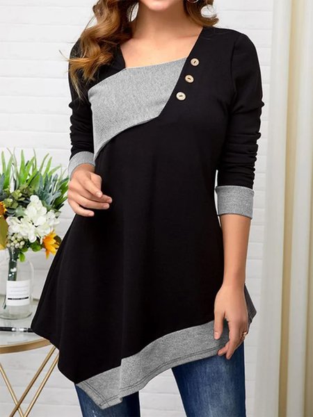 Regular Fit Casual Square Neck Tunic, Black-grey, Tunics