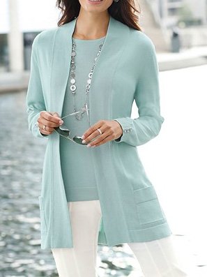 Casual Yarn Plain Sweater Coat, Lightgreen, Cardigans