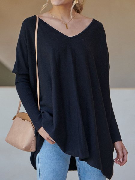 Casual Plain Loose V-Neck Knit Long-Sleeve Top, Black, Shirts & Blouses 
Casual Plain Loose V-Neck Knit Long-Sleeve Top, Black, Shirts & Blouses