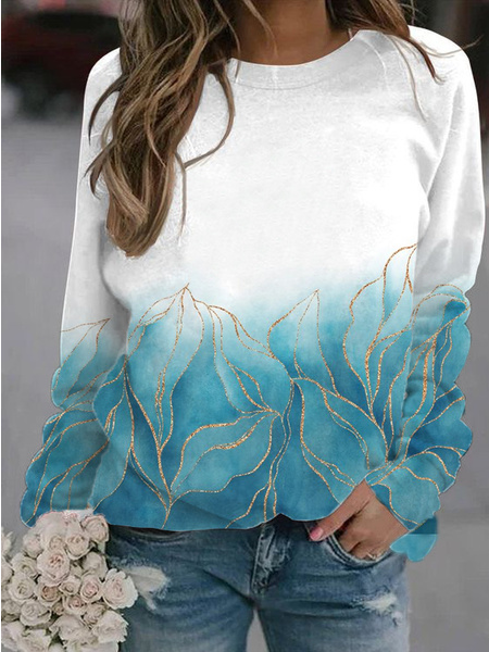 Casual Floral Cotton-Blend Sweatshirts, Green, Hoodies & Sweatshirts