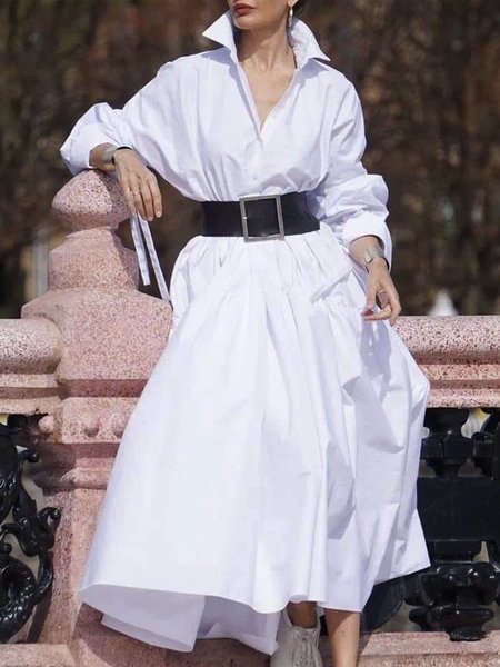 White Daily Long sleeve Shirt Collar Urban Dress, Maxi Dresses
White Daily Long sleeve Shirt Collar Urban Dress, Maxi Dresses
