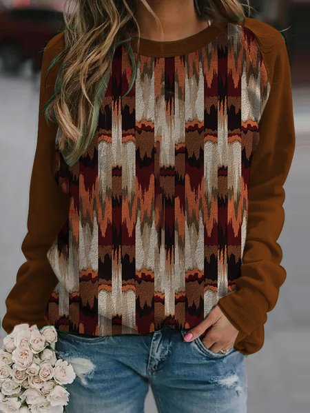Casual Abstract Geometric Crew Neck Knit Loose Sweatshirt, Brown, Sweatshirts & Hoodies
Casual Abstract Geometric Crew Neck Knit Loose Sweatshirt, Brown, Sweatshirts & Hoodies