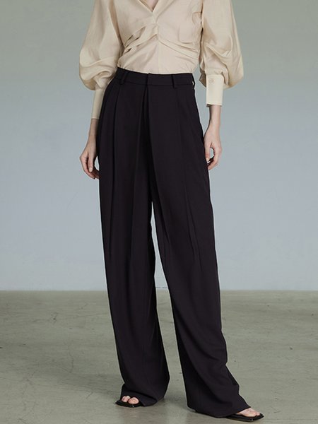Plain Simple Fashion Wide Leg Pants, Black, Wide Leg Pants