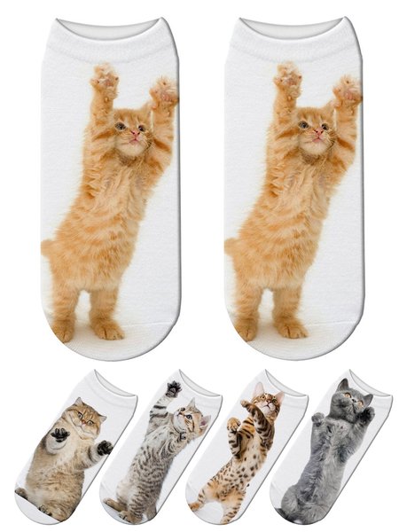 

Cotton Knit Cat Pattern Socks, As picture, Socks